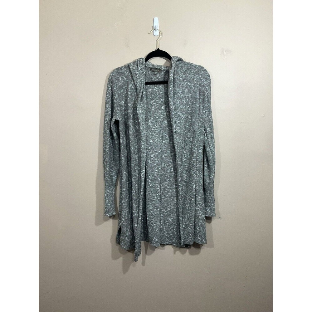 Lilla P Womens Open Front Hooded Tunic Sweater S Brown Gray Lagenlook Minimalist